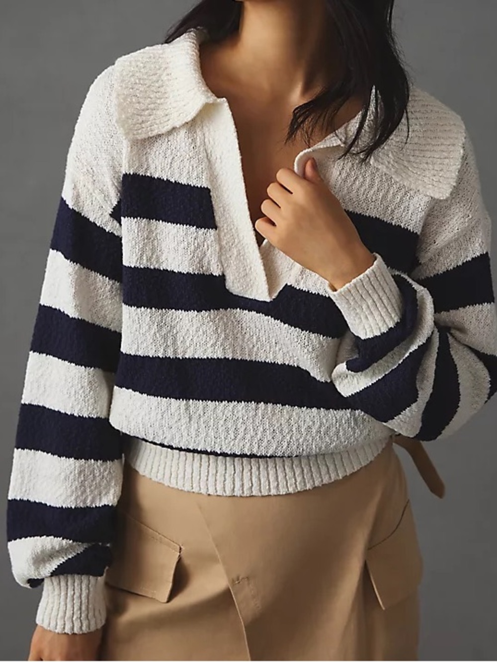 Anthropologie Maeve V-neck Rugby Stripe Polo Collar Sweater G14